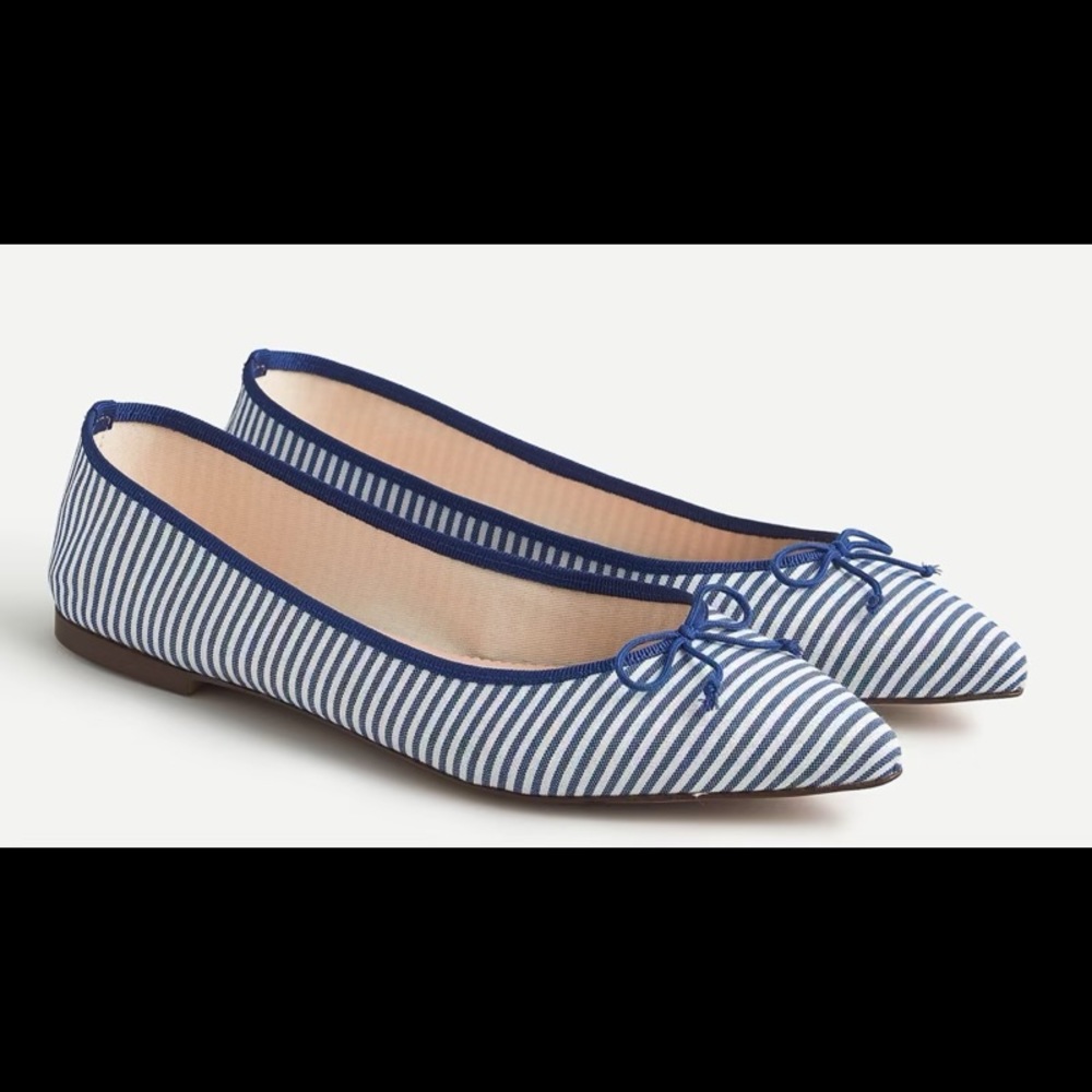 J Crew Gemma Ballet Flat Atlantic Blue Stripe